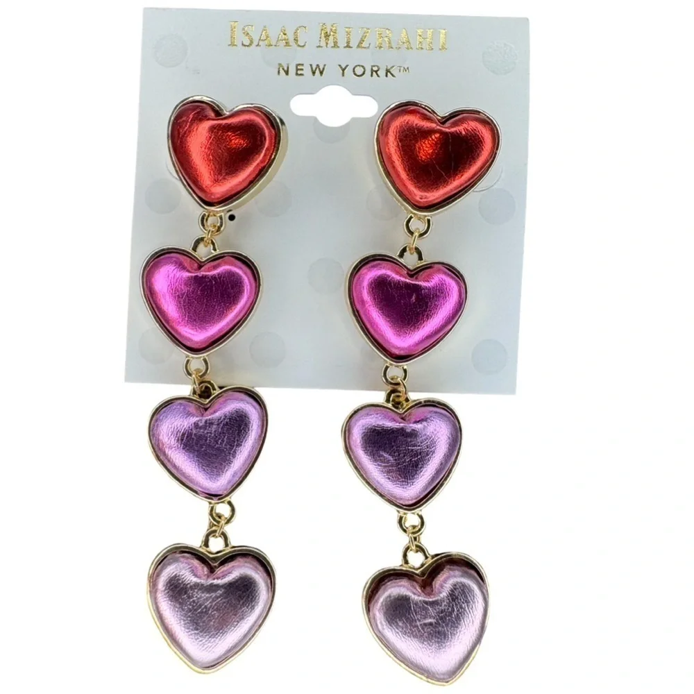 Isaac Mizhari Linear Heart drop gold/multi earrings - Picture 3 of 5